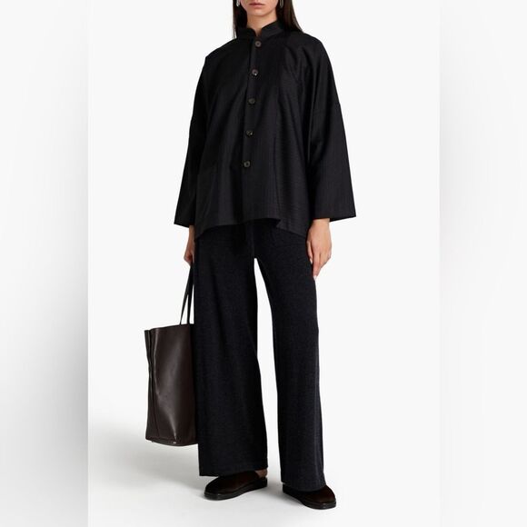 Eskandar Beachy STITCH EFFECT LINEN Stripe Blazer WIDE CHINESE COLLAR JACKET - Picture 16 of 16